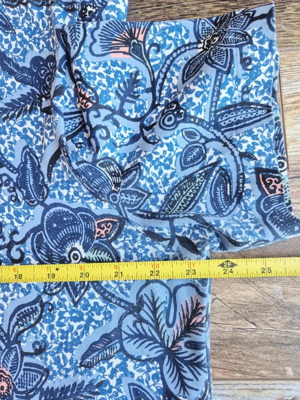 Tory Burch Floral Dropwaist Drawstring Dress Short Sleeve Blue Knit Pima Cotton